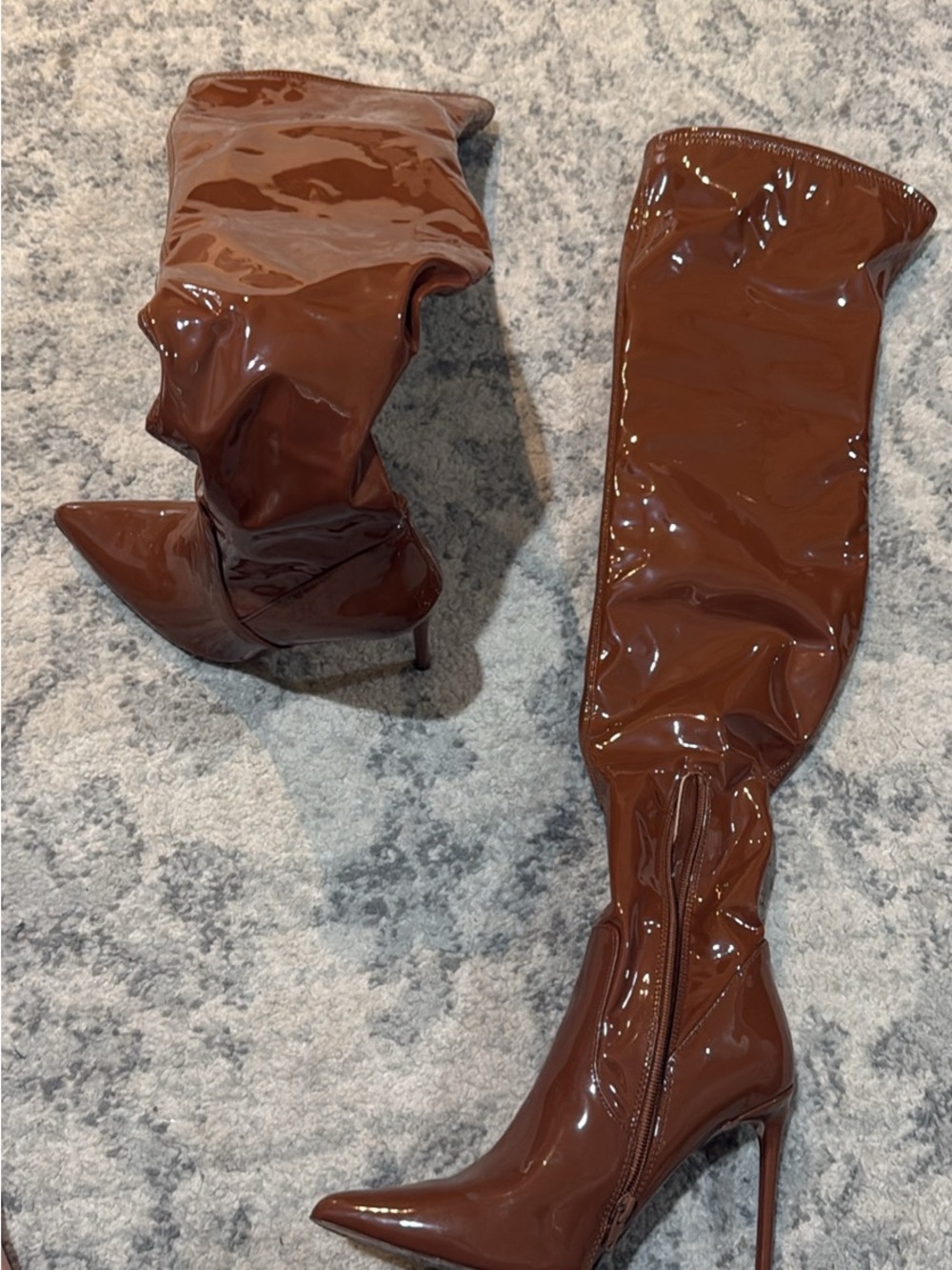 Steve Madden Brown Patent Over-the-Knee Pointed Toe Stiletto Boots